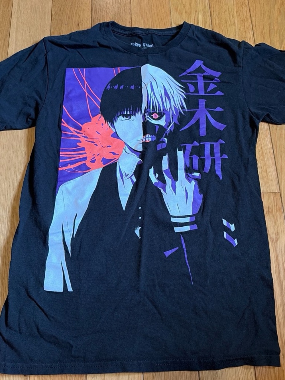Black Graphic Anime Split-Face T-Shirt - Style
